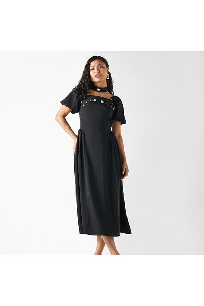 2Xtremz Embellished A-line Dress With Balloon Sleeves