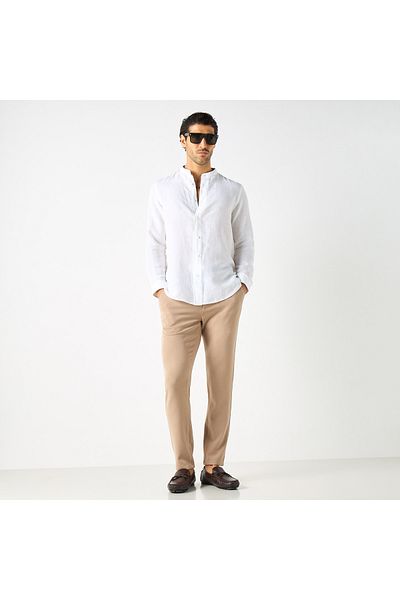 Iconic Solid Shirt With Mandarin Collar And Long Sleeves