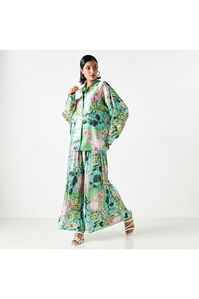 2Xtremz Floral Print Pleated Palazzo Pants With Elasticated Paperbag Waist