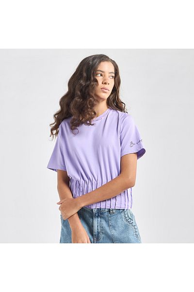 FAV تي شيرت مطبوع بتفاصيل ثنيات