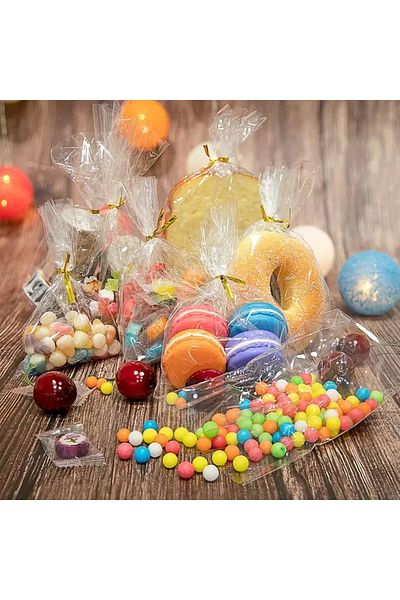 YOK YOK AMBALAJ Transparent Gelatin Without Shiny Band - Cookie Accessory Bag 8x17cm 1 Kg 1000 Pieces