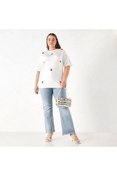 Ulla Popken Plus Size Embellished T-shirt With Short Sleeves