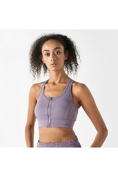 Adot Solid Racerback Sports Bra With Cutout Detail And Zip Closure