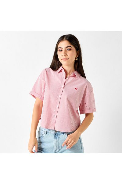 Lee Cooper Pinstriped Collared Shirt With Short Sleeves