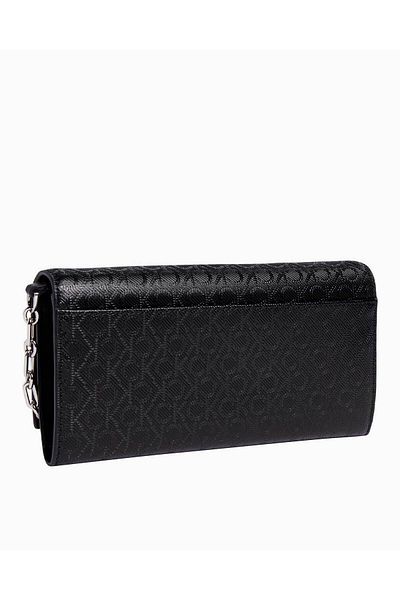 Calvin Klein Black Leather Shoulder Bag with Ck Monogram Logo - Adjustable Strap K60K 612853 -0Gj