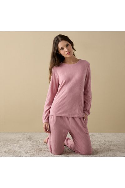 FAV Waffle Textured Long Sleeve T-shirt And Elastciated Pyjama Set