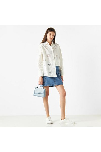 Lee Cooper All-over Schiffli Embroidered Shirt With Long Sleeves