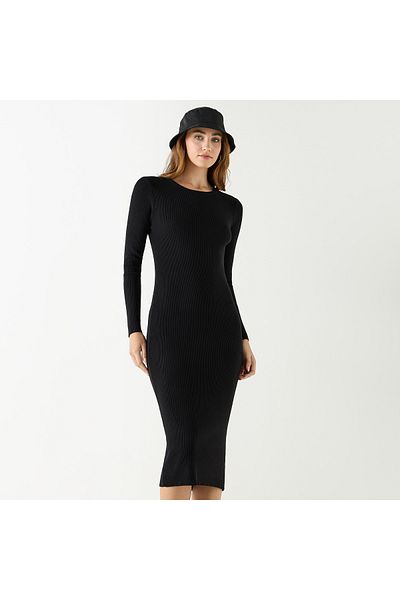 2Xtremz Ribbed Bodycon Dress With Long Sleeves