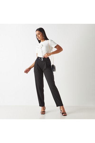 2Xtremz Tapered Trousers With Pleat Detail And Button Closure