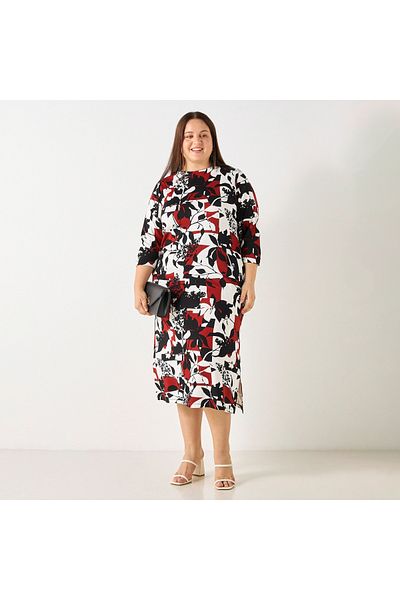 Ulla Popken Plus Size All-over Print Dress With Pockets