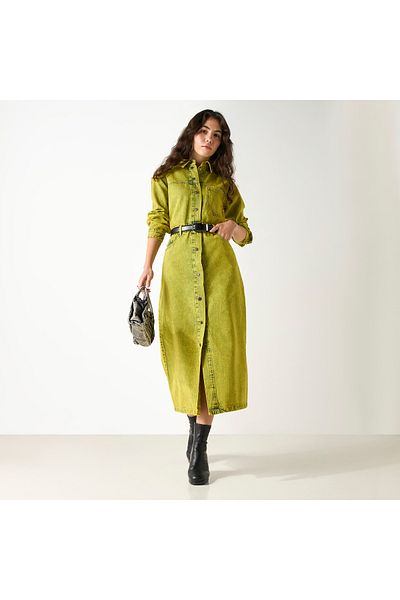 Lee Cooper Button Down Denim Dress With Long Sleeves