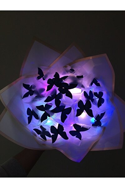 EK PAZARLAMA LED IŞIKLI 20 Lİ MAVİ KELEBEK ÇİÇEK BUKETİ