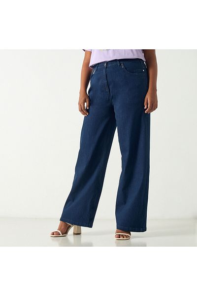 Ulla Popken Plus Size Flared Jeans With Button Closure
