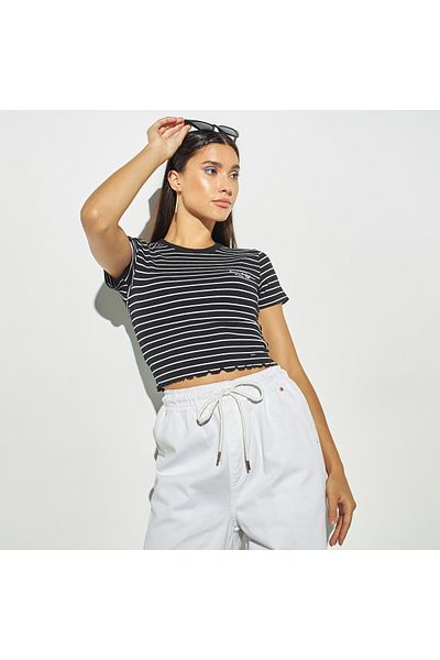 Lee Cooper Striped Crop T-shirt With Crew Neck And Short Sleeves