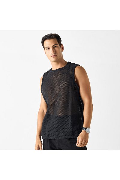 Iconic Textured Sleeveless T-shirt With Crew Neck