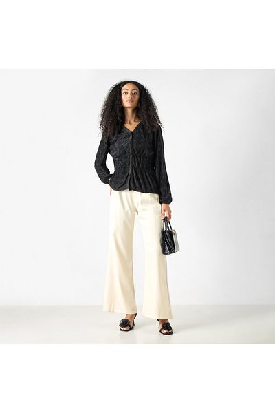 2Xtremz Textured V-neck Top With Long Sleeves