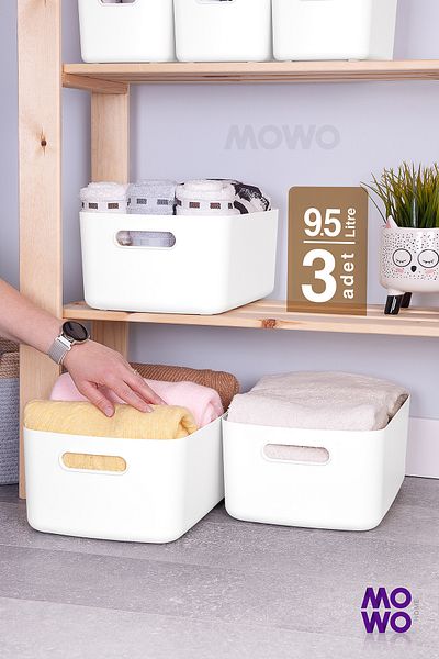 Mowo Home Alegra 9.5 Lt White 3 Pieces In-Cabinet Organizer Basket, Decorative Storage Box, Organizer