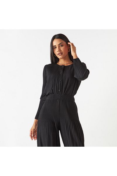 2Xtremz Pleated Top With Button Closure And Long Sleeves