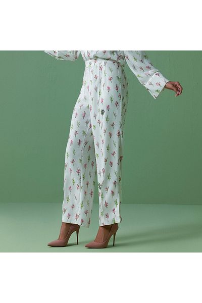 Iconic All-over Floral Print Pants With Slit Detail And Semi-elasticated Waist