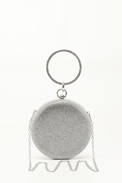 GÖNDERİ(R) Geantă de rochie de seară cu lanț lung de piatră argintie pentru femei/fete, cu curea de mână și de umăr