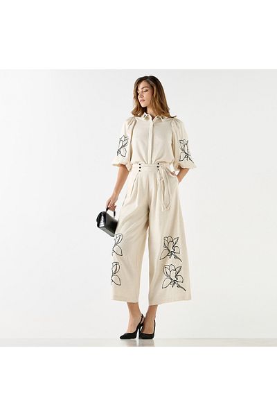 Iconic Embroidered Relaxed Fit Culottes With Pockets And Tie-up Detail