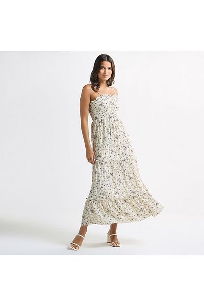 FAV All-over Floral Print Sleeveless A-line Dress With Seersucker Detail