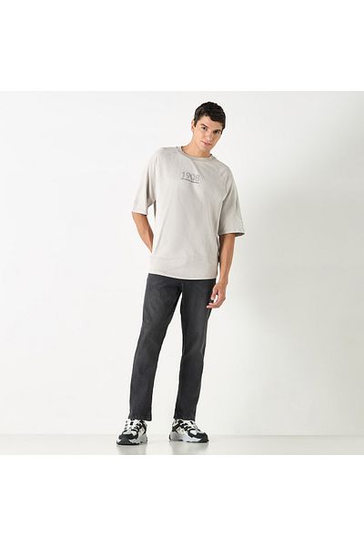 Lee Cooper Typographic Print Oversized T-shirt With Crew Neck And Short Sleeves