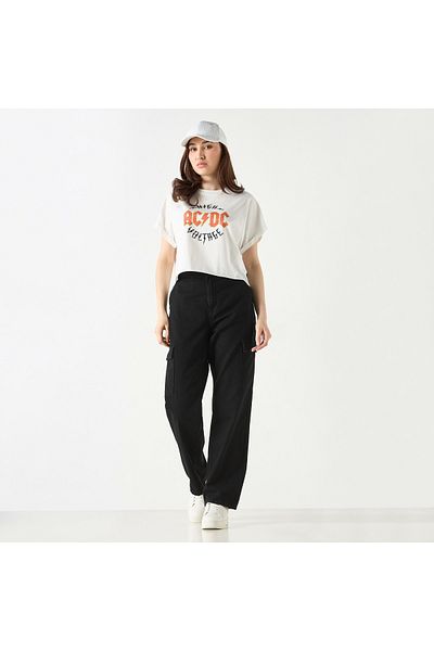 SP Characters Ac/dc Print Crop T-shirt With Crew Neck And Extended Sleeves