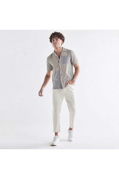 FAV Striped Camp Collar Shirt With Pocket And Short Sleeves