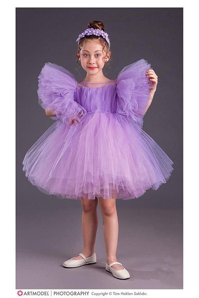 RAPAPA Girl's Skirted Fluffy Evening Dress - Purple 1662