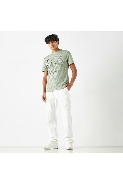 SP Characters Graphic Print T-shirt With Crew Neck And Short Sleeves