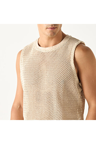 Iconic Textured Sleeveless T-shirt With Crew Neck