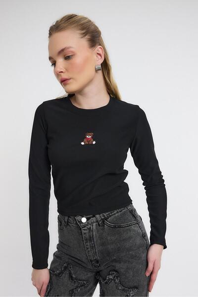 Rays 2200 Bluză cu gât brodat cu ursuleț negru