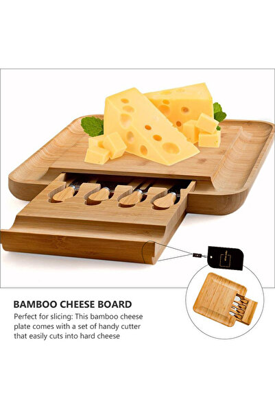 sharpdo Bamboo Cheese Board Cutter Set Slide-out Drawer Serving Platter Tray Cutting Board