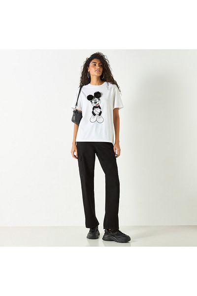 SP Characters Mickey Mouse Embellished T-shirt With Crew Neck And Short Sleeves