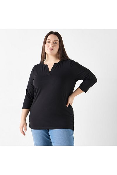 Ulla Popken Plus Size V-neck 3/4 Sleeves T-shirt