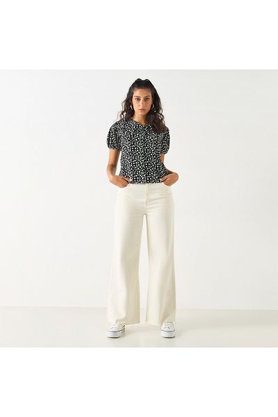 2Xtremz Printed Top With Tie-up Neck And Short Sleeves