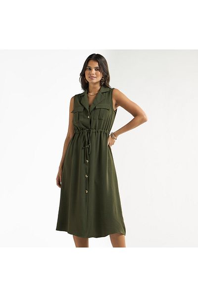 FAV Textured Sleeveless Shirt Dress With Pockets