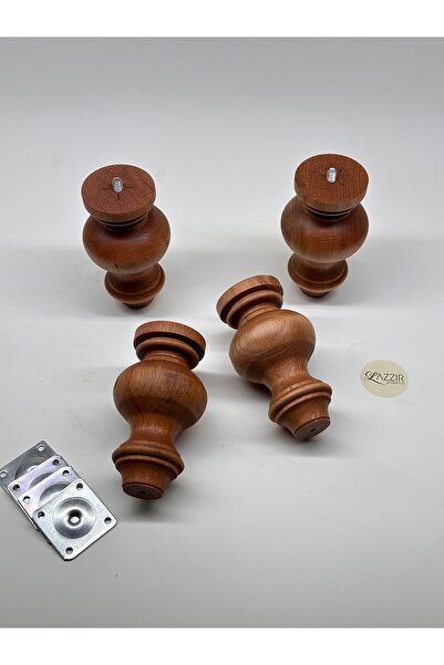 lazzir handle Picior din lemn tip bohemian (A34) (DIA-7,5..ALTEZA-13) Set de 4 picioare, inclusiv dispozitiv de montare