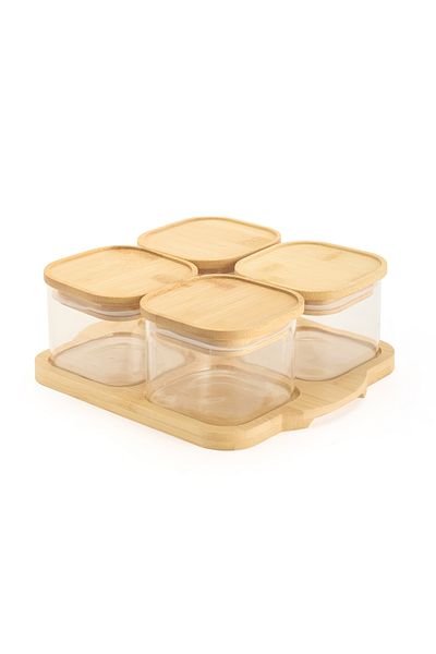 MİEN Mien 4-Piece Glass Breakfast - Transparent / Light Brown - 10X10 cm