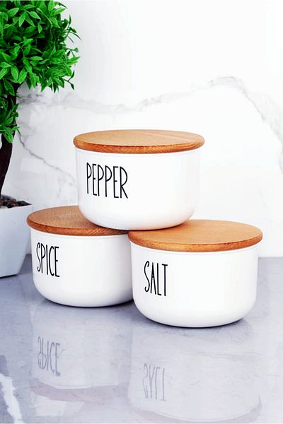 Bonjour Gift & Hobby 3-Piece Glass Jar Bamboo Lid Salt/Pepper/Spice Jar