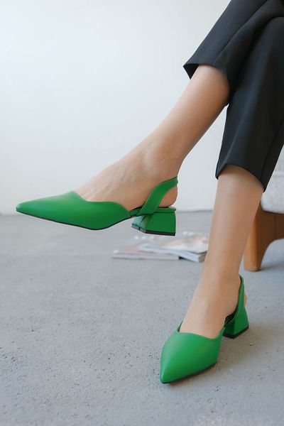MODAADAM   pantofi jozi de damă din piele verde cu toc scurt