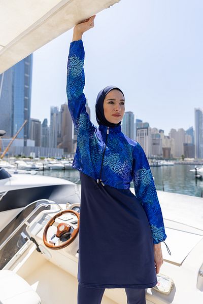 ALFASA Patterned Crop Hijab Swimsuit