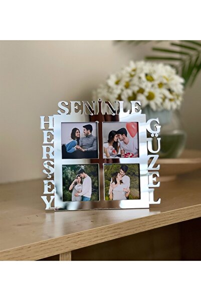 Gift Moda Herşey Seninle Güzel 4 Fotoğraf Standlı Mdf Çerçeve Gümüş