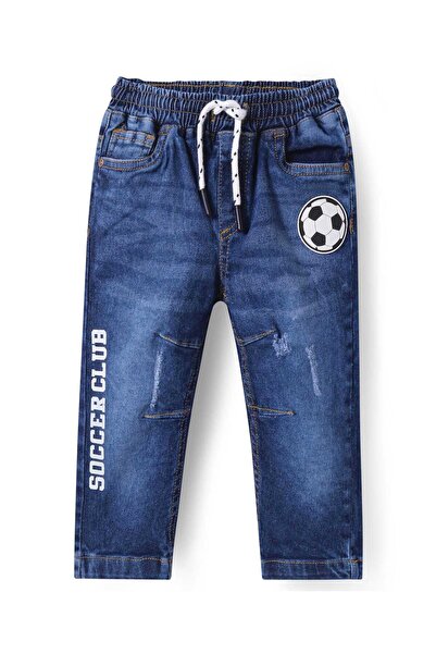 Babyhug Babyhug Denim Full Length Stretch Jeans with Football Patch - Navy Blue