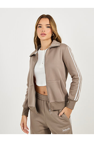 Styli Contrast Stripe Detail Front Zip Jacket & Embroidered Detail Pants Co-Ords