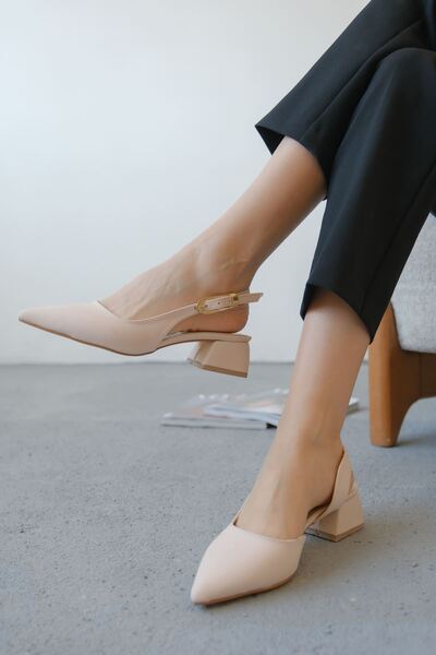 MODAADAM Pantofi de damă cu cataramă cu efect cu toc scurt, piele mată