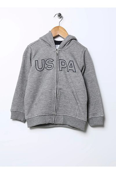 U.S. Polo Assn. Children's Sweatshirt - Gray Melange with Capuze