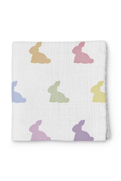 DEUX LAPINS 100% Cotton Muslin Baby Blanket - Rainbow Lapin 70X70 cm