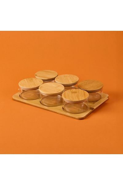 Paçi Round Breakfast Set with 6 Trays - Light Brown - 38X23.5 cm